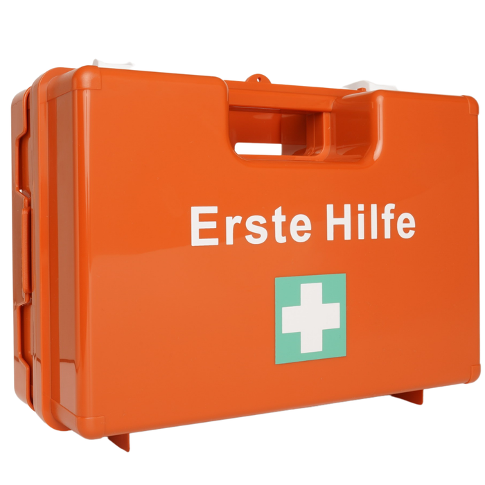 Erste-Hilfe-Koffer DIN 13169:2021 - LARGE - orange - mit großer DIN-Füllung, inkl. Halterung