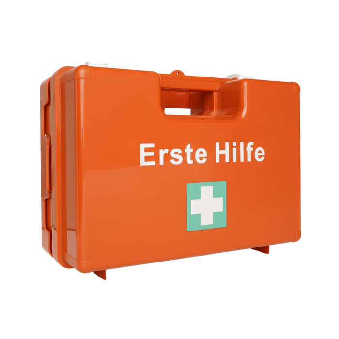 Erste-Hilfe-Koffer MEDIUM (leer) mit Wandhalterung – orange - robust & wasserfest