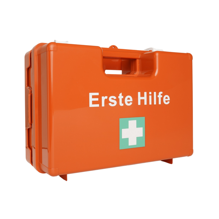 Erste-Hilfe-Koffer DIN 13169:2021 - MEDIUM - orange - mit Wandhalterung - inkl. große DIN-Füllung