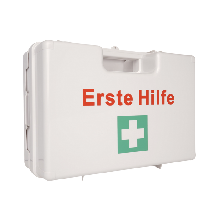 Erste-Hilfe-Koffer DIN 13157:2021 Weiß – MEDIUM mit Wandhalterung - inkl. kleine DIN-Füllung