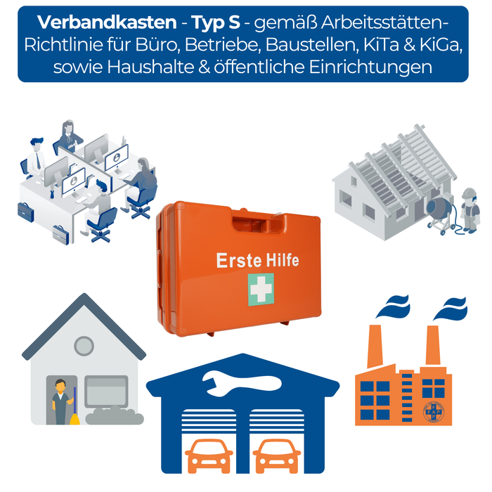 Erste-Hilfe-Koffer DIN 13157:2021 SMALL - orange - mit Wandhalterung – inkl. kleine DIN-Füllung