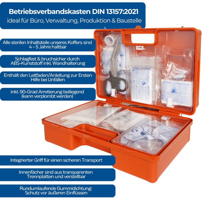 Erste-Hilfe-Koffer DIN 13157:2021 SMALL - orange - mit Wandhalterung – inkl. kleine DIN-Füllung