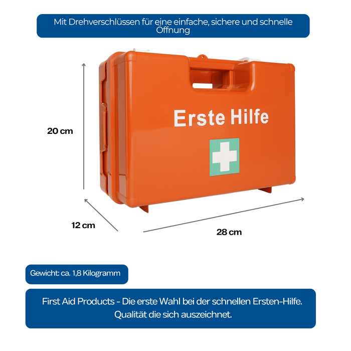 Erste-Hilfe-Koffer SMALL (leer) mit Wandhalterung – orange - passend für DIN 13157