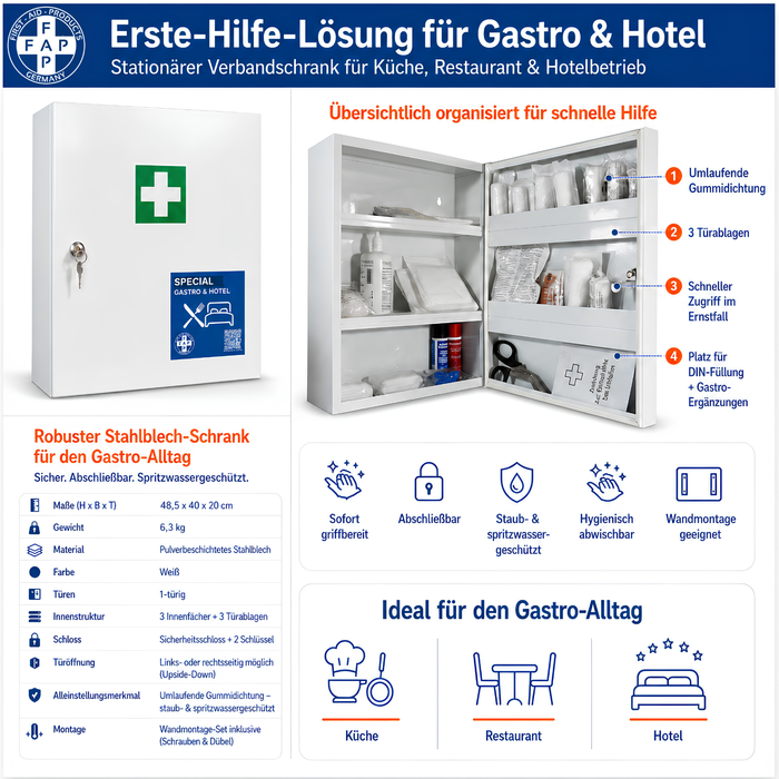 Erste-Hilfe-Schrank Gastronomie & Hotel DIN 13157 - eintürig