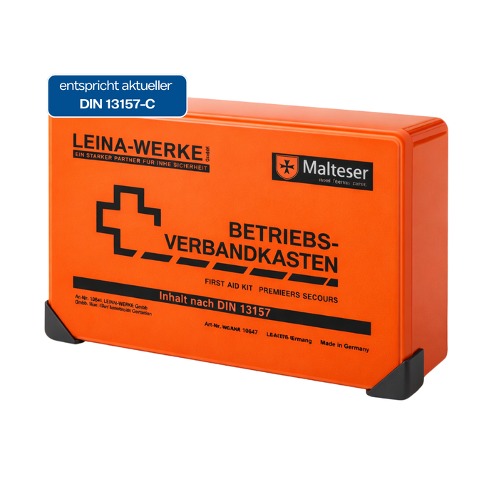 Verbandkasten Typ C mit DIN 13157 Füllung - orange - kompakt & robust - für Büro, Haushalt & Freizeit - 26 × 8,5 × 18 cm