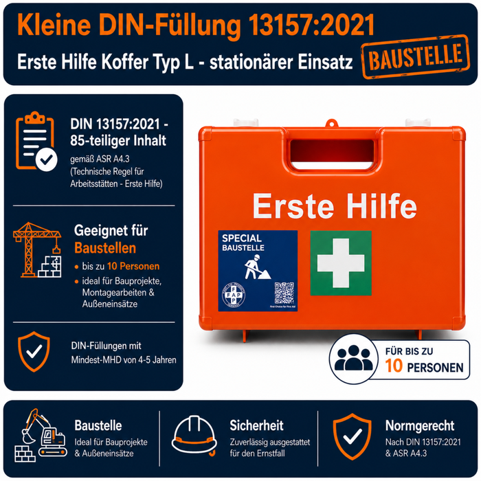 Erste-Hilfe-Koffer Baustelle DIN 13157 - orange