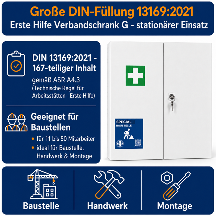 Erste-Hilfe-Schrank Baustelle DIN 13169 - zweitürig