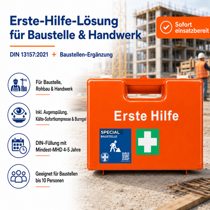 Erste-Hilfe-Koffer Baustelle DIN 13157 - orange