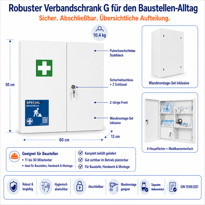 Erste-Hilfe-Schrank Baustelle DIN 13169 - zweitürig