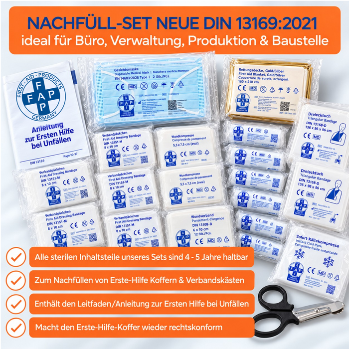 Nachfüllset DIN 13169 (167-teilig) für Erste-Hilfe Koffer, Verbandkasten & Verbandschrank