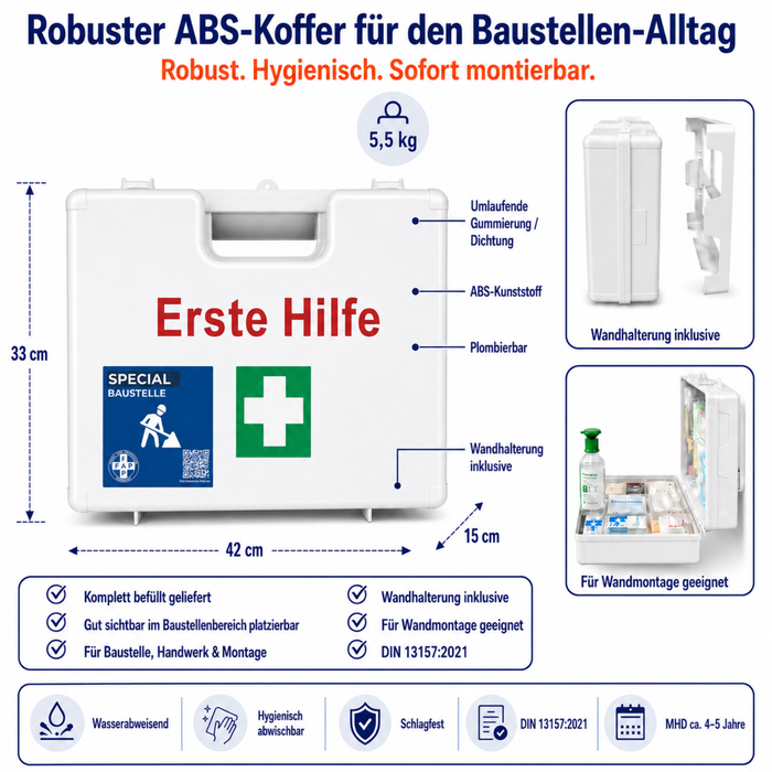 Erste-Hilfe-Koffer Baustelle DIN 13157 - weiß