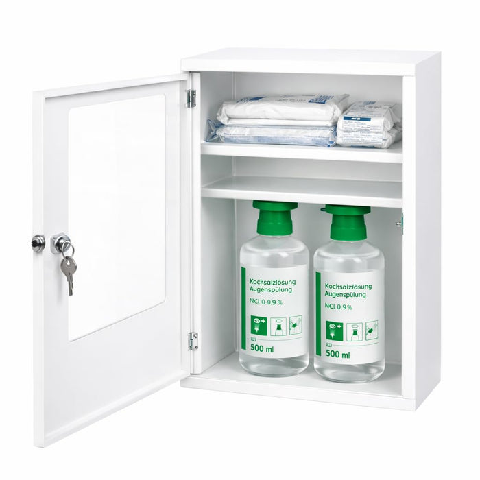 Augenspülschrank inkl. DIN 13157 Set - 2x NaCl 500ml - Komplettausstattung für Augennotfall