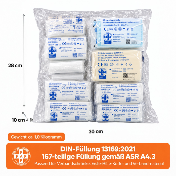 Nachfüllset DIN 13169 (167-teilig) für Erste-Hilfe Koffer, Verbandkasten & Verbandschrank