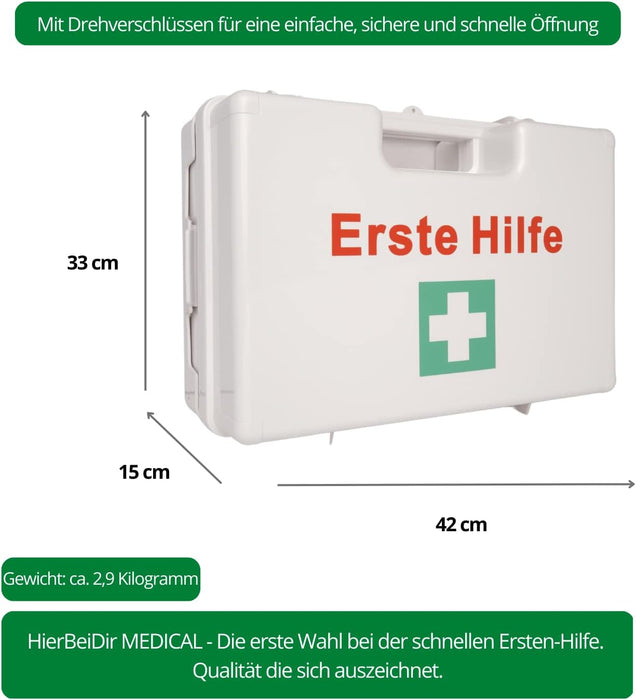 Erste-Hilfe-Koffer LARGE (leer) in weiß für DIN 13169/13157, inkl. Halterung