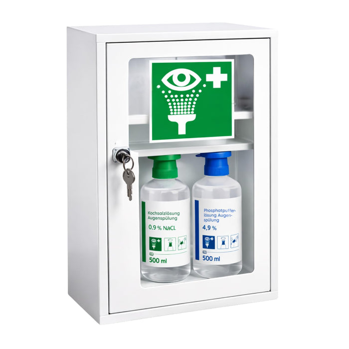 Augenspülschrank mit Sichtfenster und 2 x Augendusche je 500 ml - NaCl & Phosphat