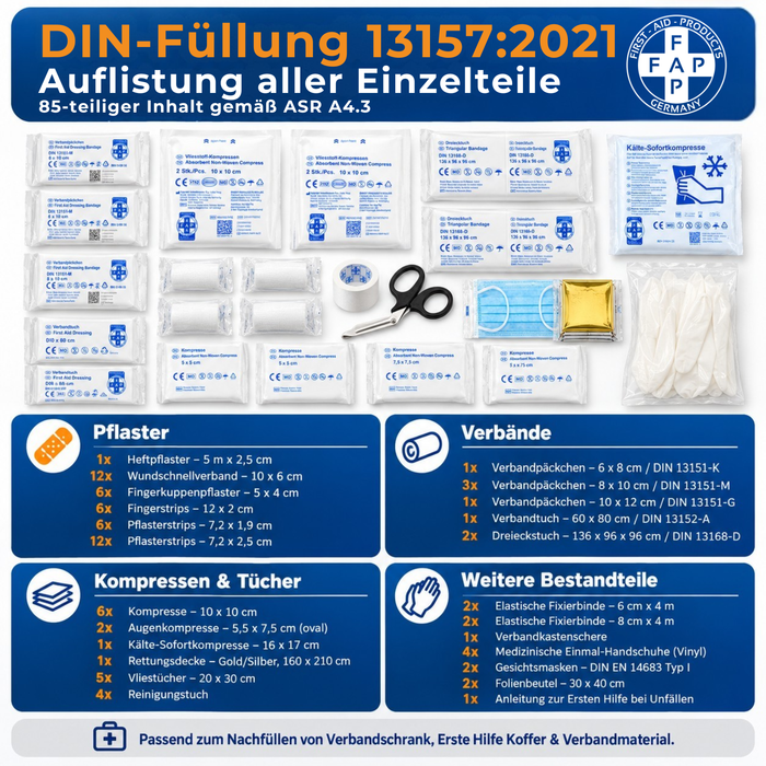 Nachfüllset DIN 13157 (85-teilig) für Erste-Hilfe Koffer & Verbandkasten