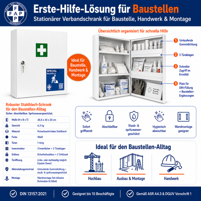 Erste-Hilfe-Schrank Baustelle DIN 13157 - eintürig