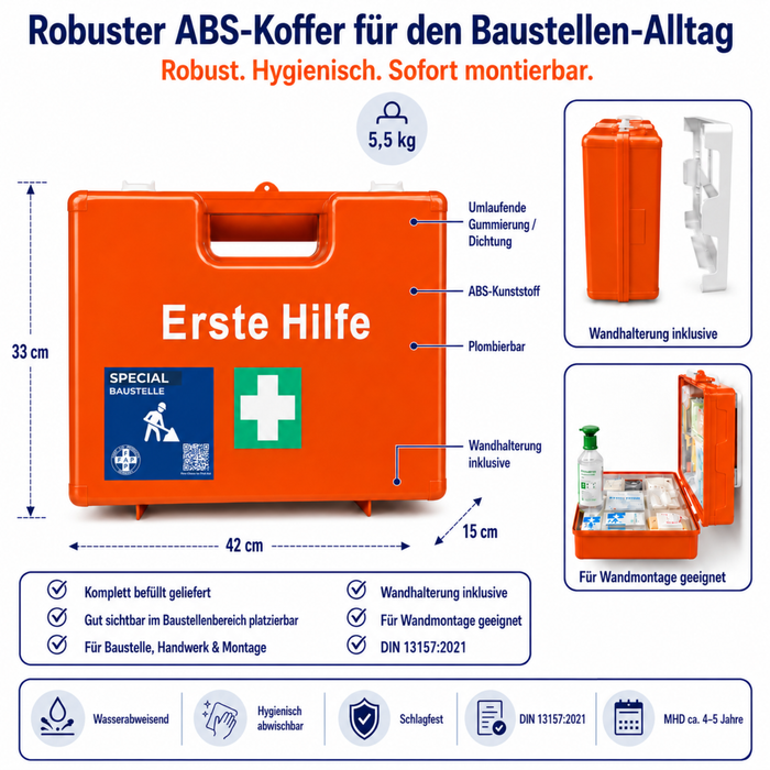 Erste-Hilfe-Koffer Baustelle DIN 13157 - orange
