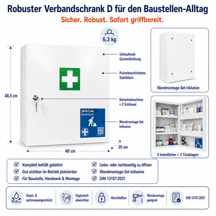 Erste-Hilfe-Schrank Baustelle DIN 13157 - eintürig