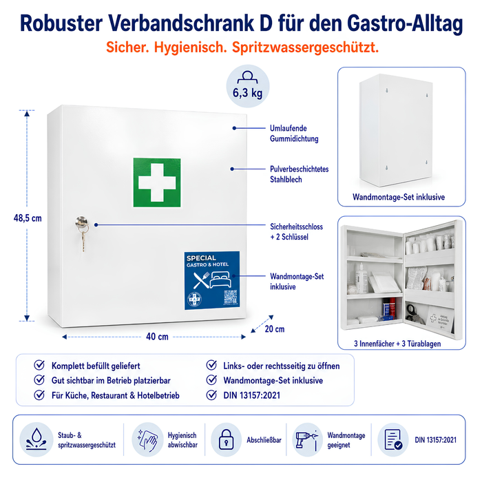 Erste-Hilfe-Schrank Gastronomie & Hotel DIN 13157 - eintürig