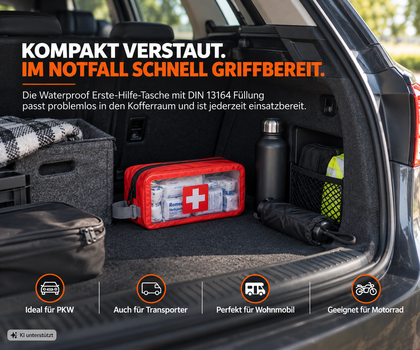 KFZ Erste-Hilfe-Tasche Waterproof mit DIN 13164 Füllung für PKW