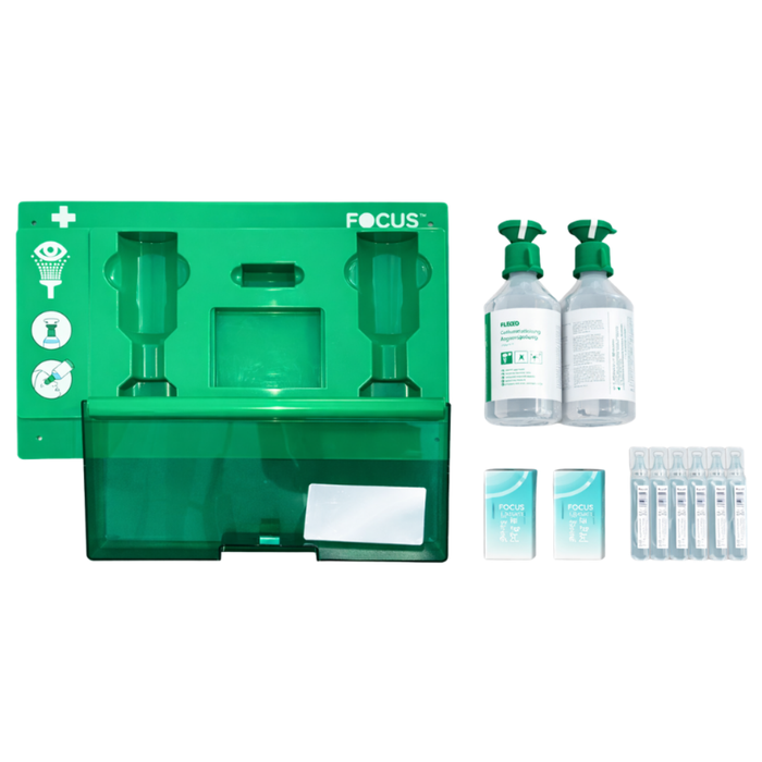 Augenspülstation Notfall - Wandmontage grün - mit Spiegel