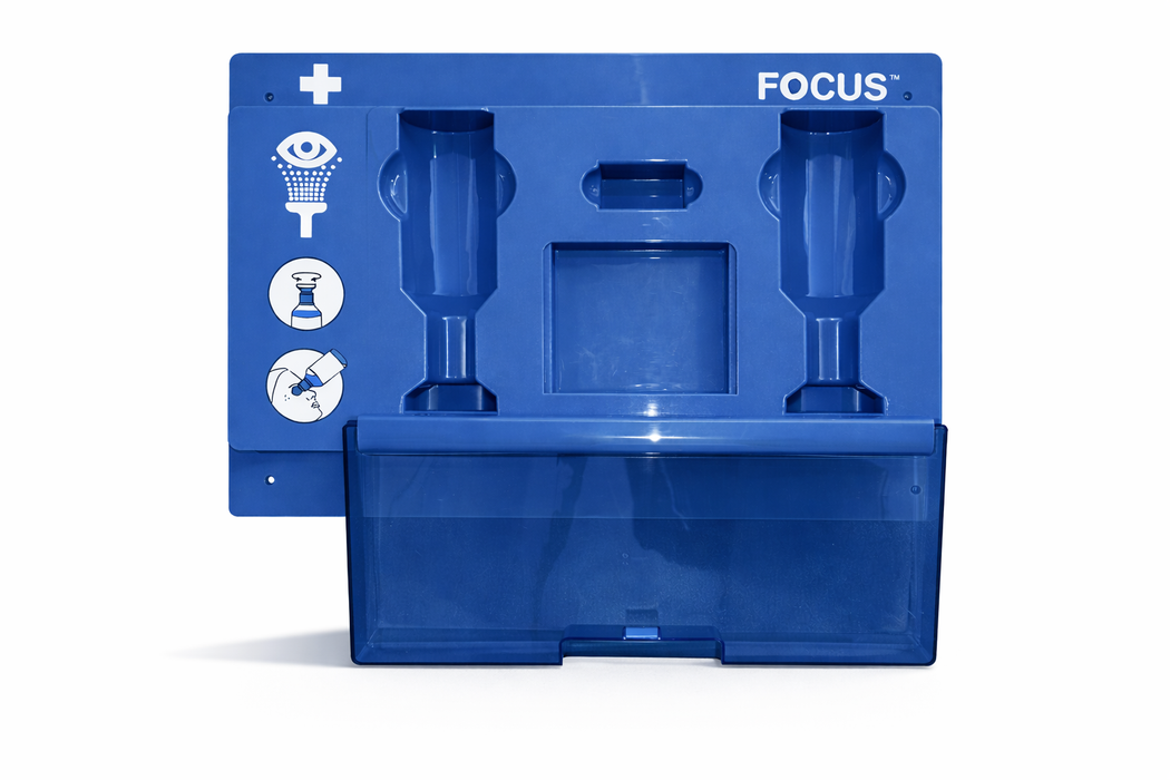 Augenspülstation Notfall - Wandmontage blau - mit Spiegel