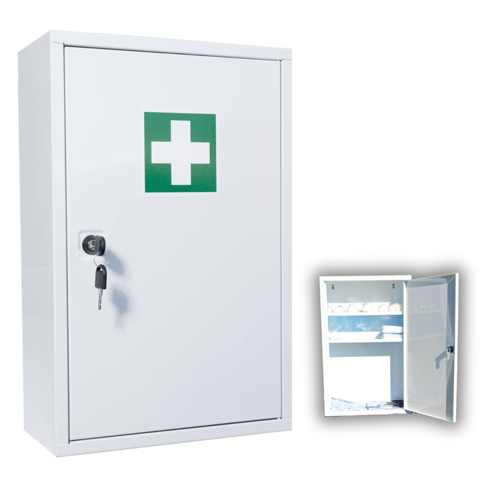 Verbandschrank B (leer) – Metall – 3 Fächer – abschließbar – Weiß – für DIN 13157 Füllung - 46x30x14 cm