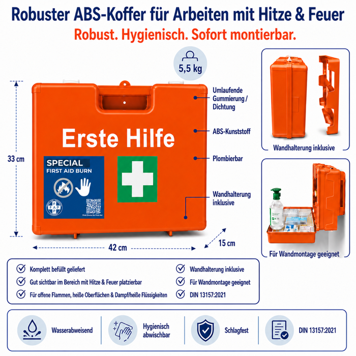 Erste-Hilfe-Koffer Arbeiten mit Hitze & Feuer DIN 13157 - orange