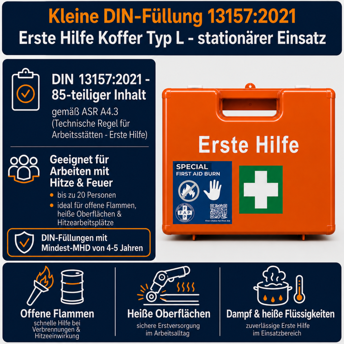 Erste-Hilfe-Koffer Arbeiten mit Hitze & Feuer DIN 13157 - orange
