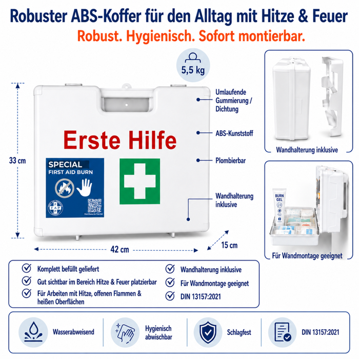 Erste-Hilfe-Koffer Arbeiten mit Hitze & Feuer DIN 13157 - weiß