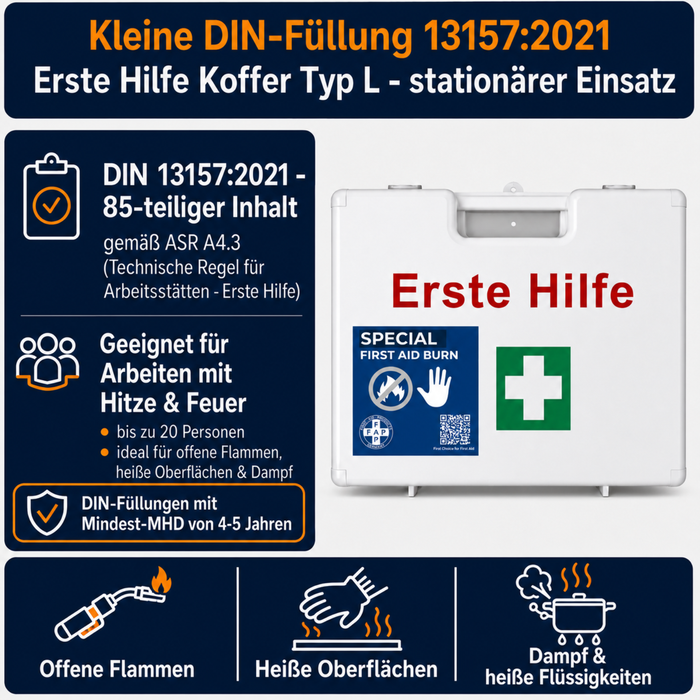 Erste-Hilfe-Koffer Arbeiten mit Hitze & Feuer DIN 13157 - weiß
