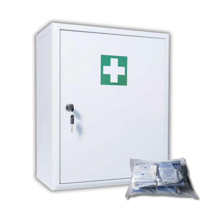 Verbandschrank C - Metall mit DIN 13157 Füllung (85-teilig) – groß und flexibel - 48,5x40x20 cm
