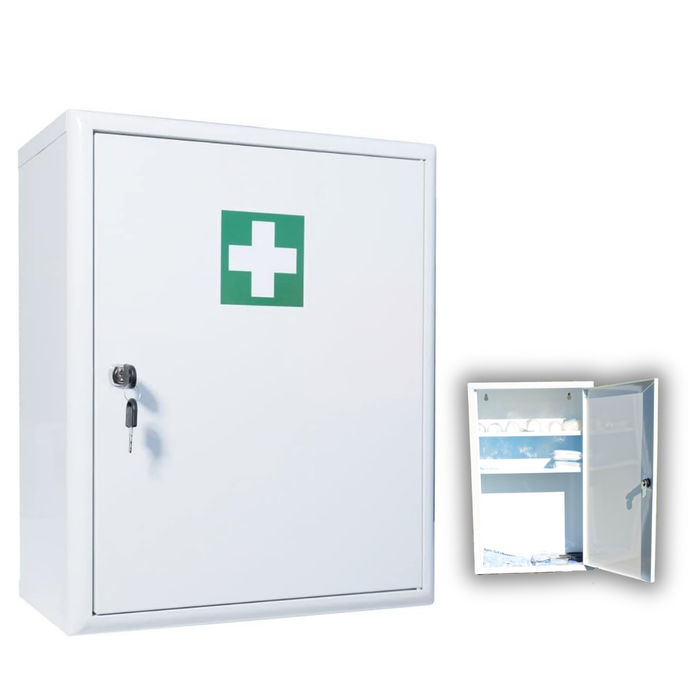 Verbandschrank C – Metall - weiß – leer – für DIN 13169 & 13157 Füllungen - 48,5x40x20 cm