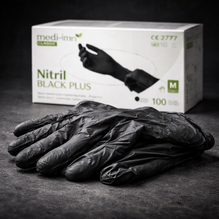 Nitril Black Plus Einmalhandschuhe puderfrei - schwarz - AQL 1,5 - Chemikalienschutz Typ B - Größen S-XL - 100 Stück