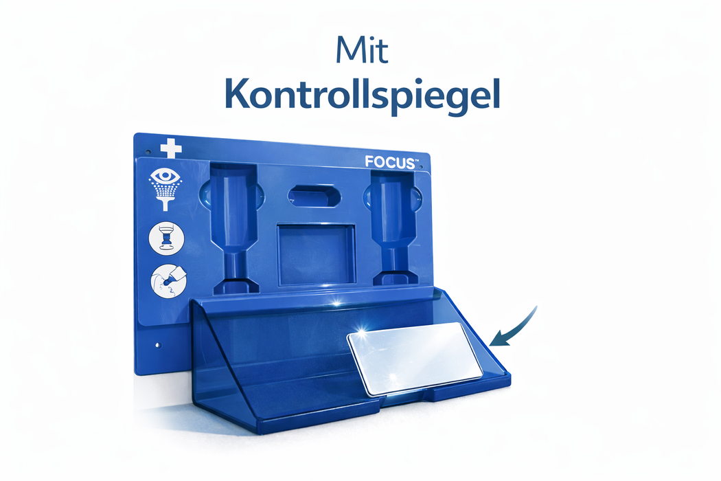 Augenspülstation Notfall - Wandmontage blau - mit Spiegel