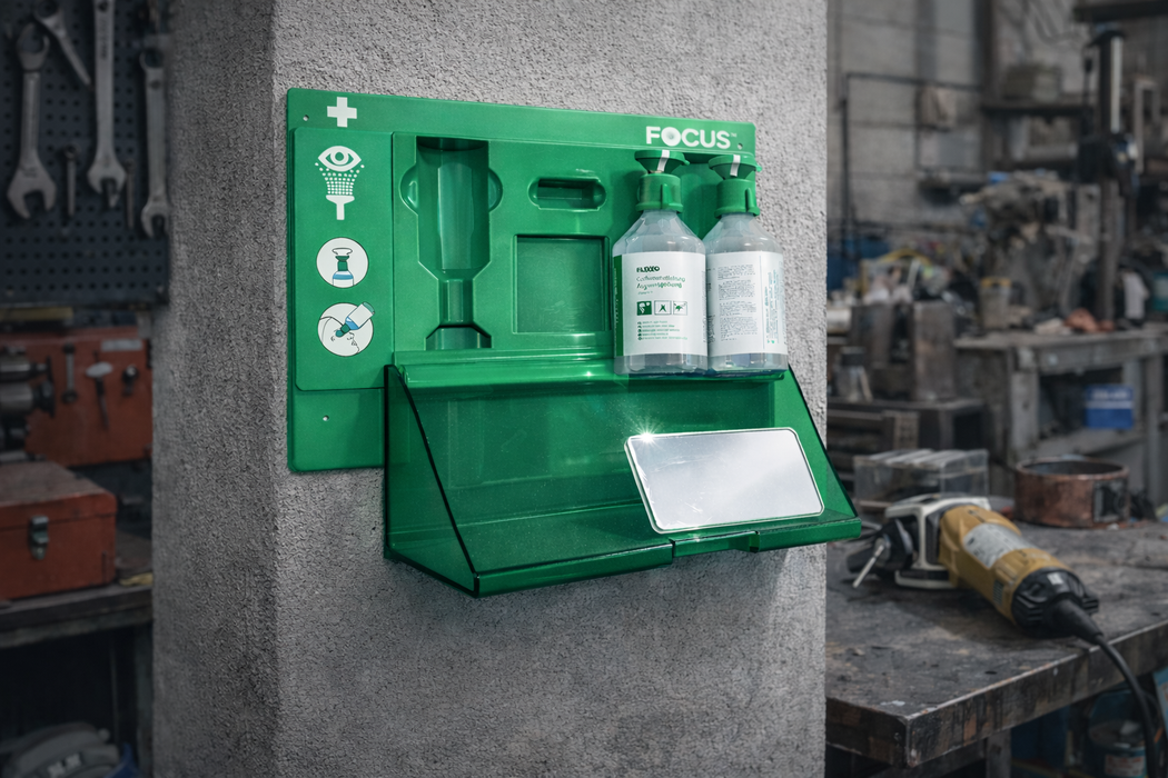 Augenspülstation Notfall - Wandmontage grün - mit Spiegel