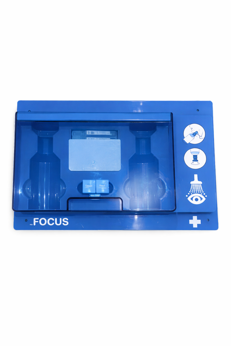 Augenspülstation Notfall - Wandmontage blau - mit Spiegel