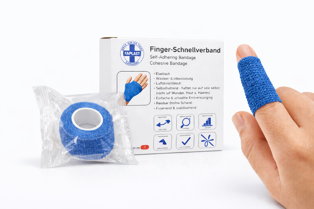 Finger-Schnellverband blau - elastisch , selbsthaftend (kohäsiv), wasserfest – 2,5 cm × 5 m