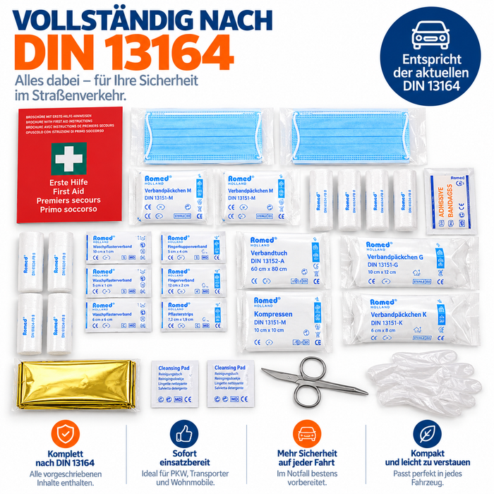 KFZ Erste-Hilfe-Tasche Waterproof mit DIN 13164 Füllung für PKW
