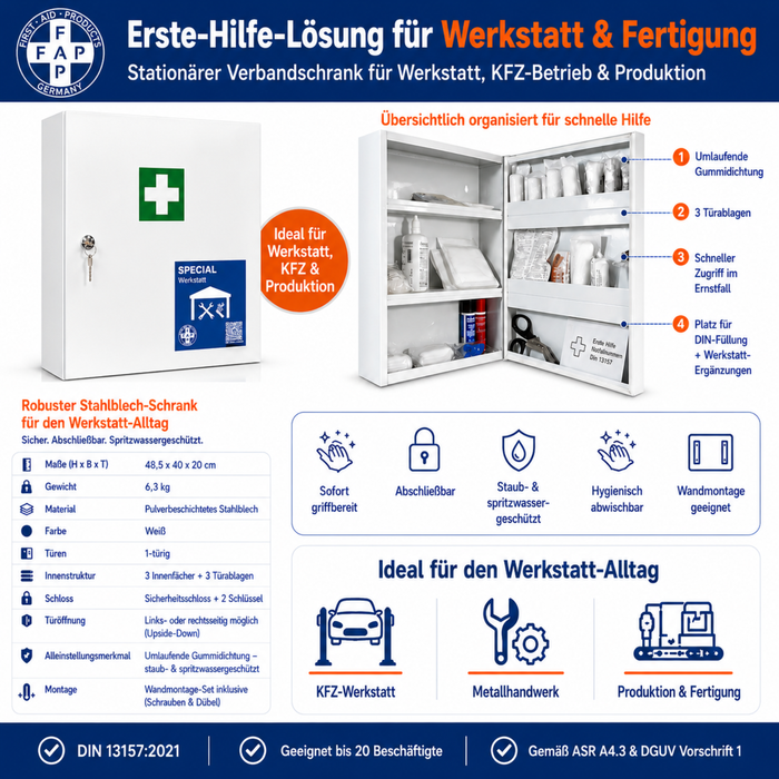 Erste-Hilfe-Schrank Werkstatt DIN 13157 - eintürig
