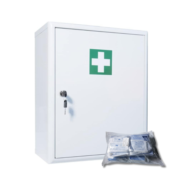 Verbandschrank D mit DIN 13157 Füllung (85-teilig) – Metall mit Gummidichtung - 48,5x40x20 cm