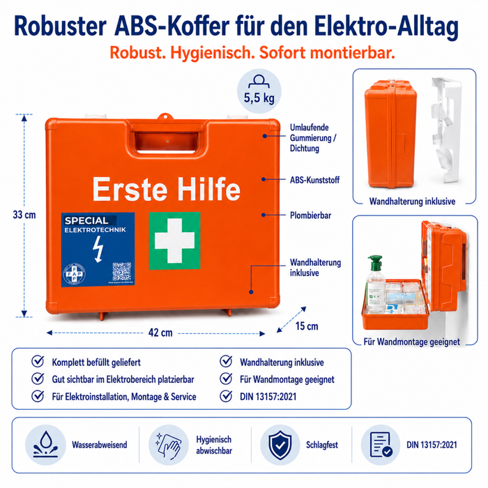 Erste-Hilfe-Koffer Elektrotechnik DIN 13157 - orange