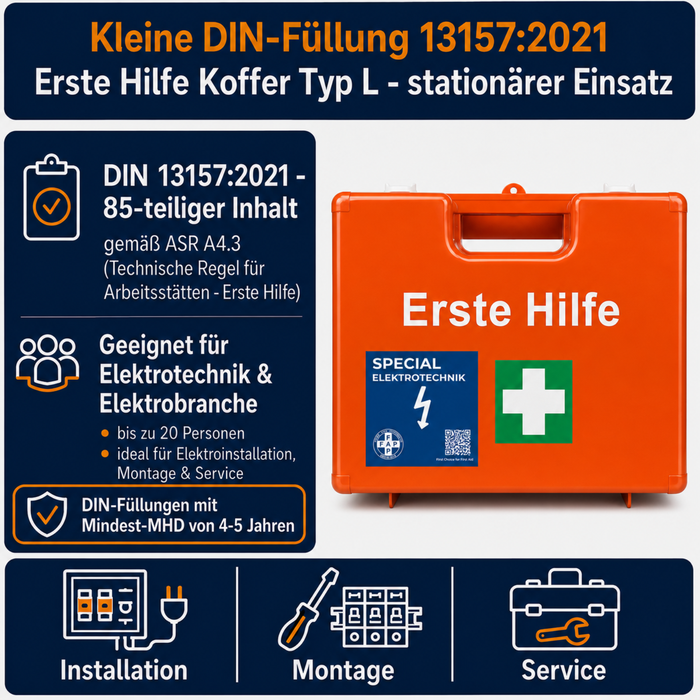 Erste-Hilfe-Koffer Elektrotechnik DIN 13157 - orange