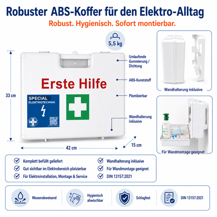 Erste-Hilfe-Koffer Elektrotechnik DIN 13157 - weiß