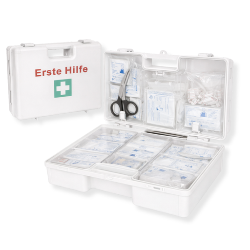 Erste-Hilfe-Koffer LARGE inkl. DIN 13169 - weiß – mit Halterung & Schrauben - 42x15x33 cm