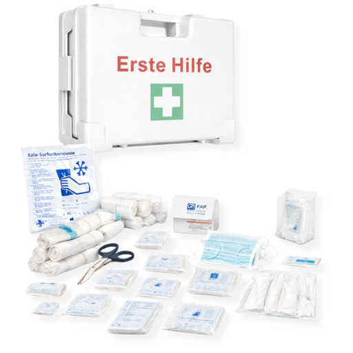 Erste-Hilfe-Koffer MEDIUM inkl. DIN 13157 - weiß - mit Wandhalterung & Schrauben - 34x12x24 cm