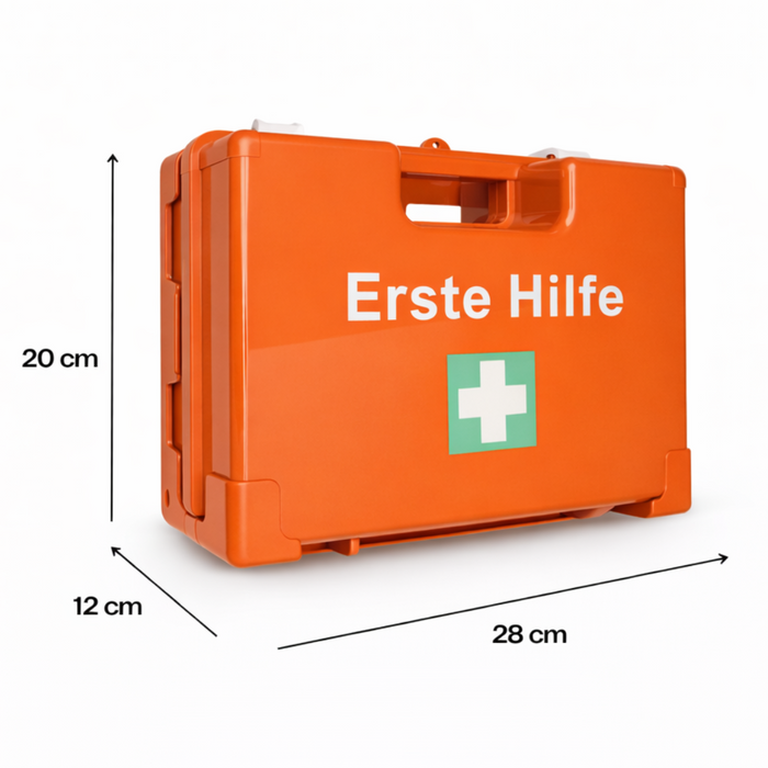 Erste-Hilfe-Koffer SMALL inkl. DIN 13157 Füllung - orange - mit Wandhalterung & Schrauben - 28x12x20 cm