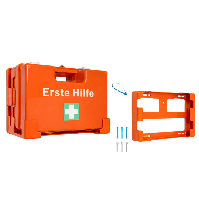 Erste-Hilfe-Koffer SMALL inkl. DIN 13157 Füllung - orange - mit Wandhalterung & Schrauben - 28x12x20 cm