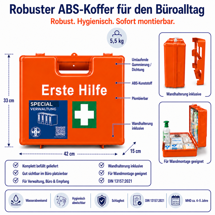 Erste-Hilfe-Koffer Verwaltung & Büro DIN 13157 - orange